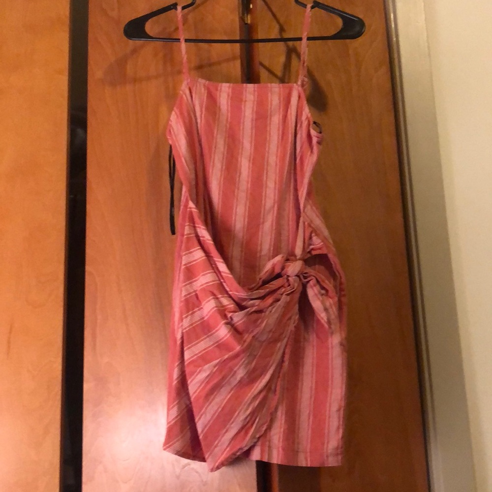 Pink and white striped wrap dress